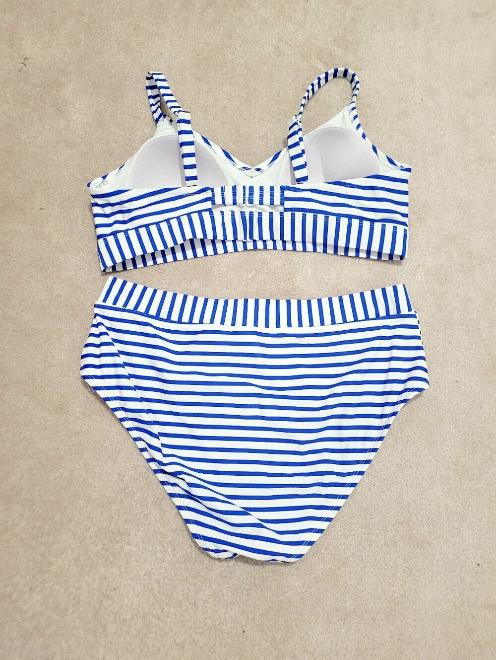 Kona Sol Blue White Stripe Bikini Swimsuit Set Top 16W Bottom XL Padded Beach - Picture 3 of 15